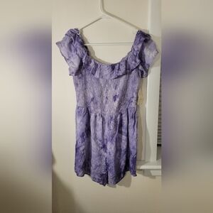 Purple Ruffled Off-Shoulder Romper